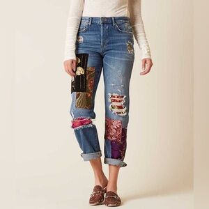 Free People Embellished Patchwork Boyfriend Jean